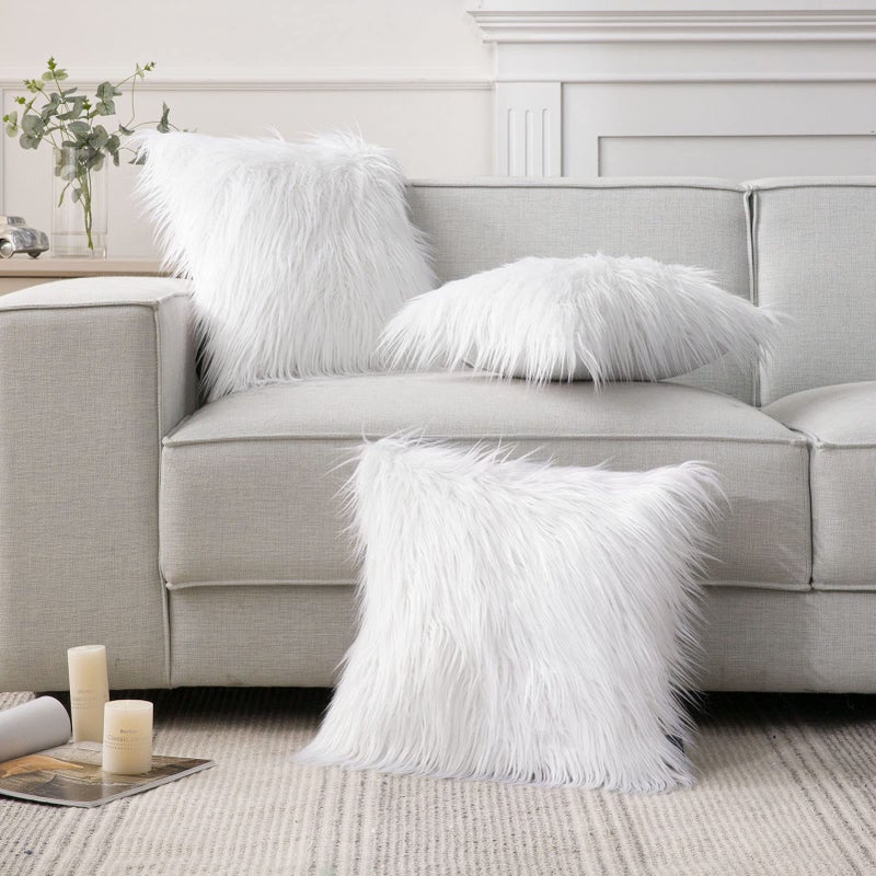 Phantoscope Faux Fur Solid Decorative Pillow Cover Fluffy Throw Pillow Mongolian Luxury Fuzzy Pillow Case Cushion Cover for Bedroom and Couch, True White 24 x 24 Inches, Pack of 1 - Image 5